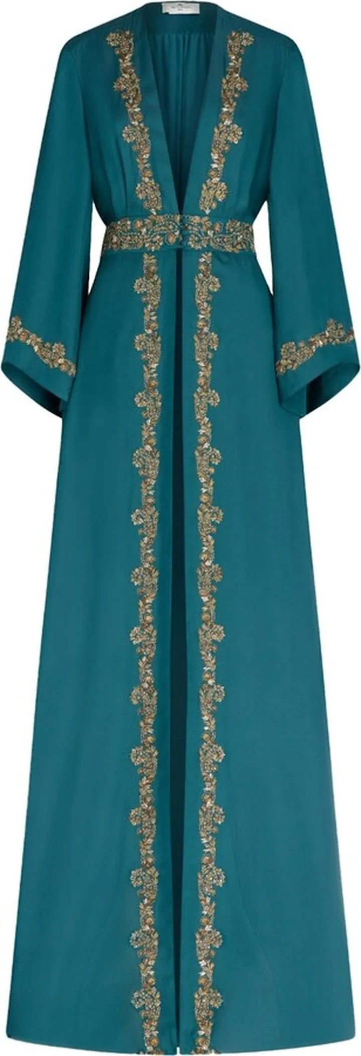 Floral-Embroidered Floor-Length Coat