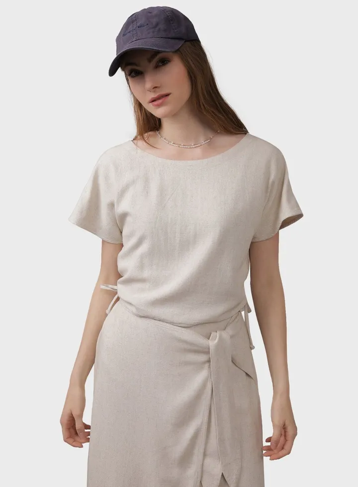 Flared Sleeve Ruched Top