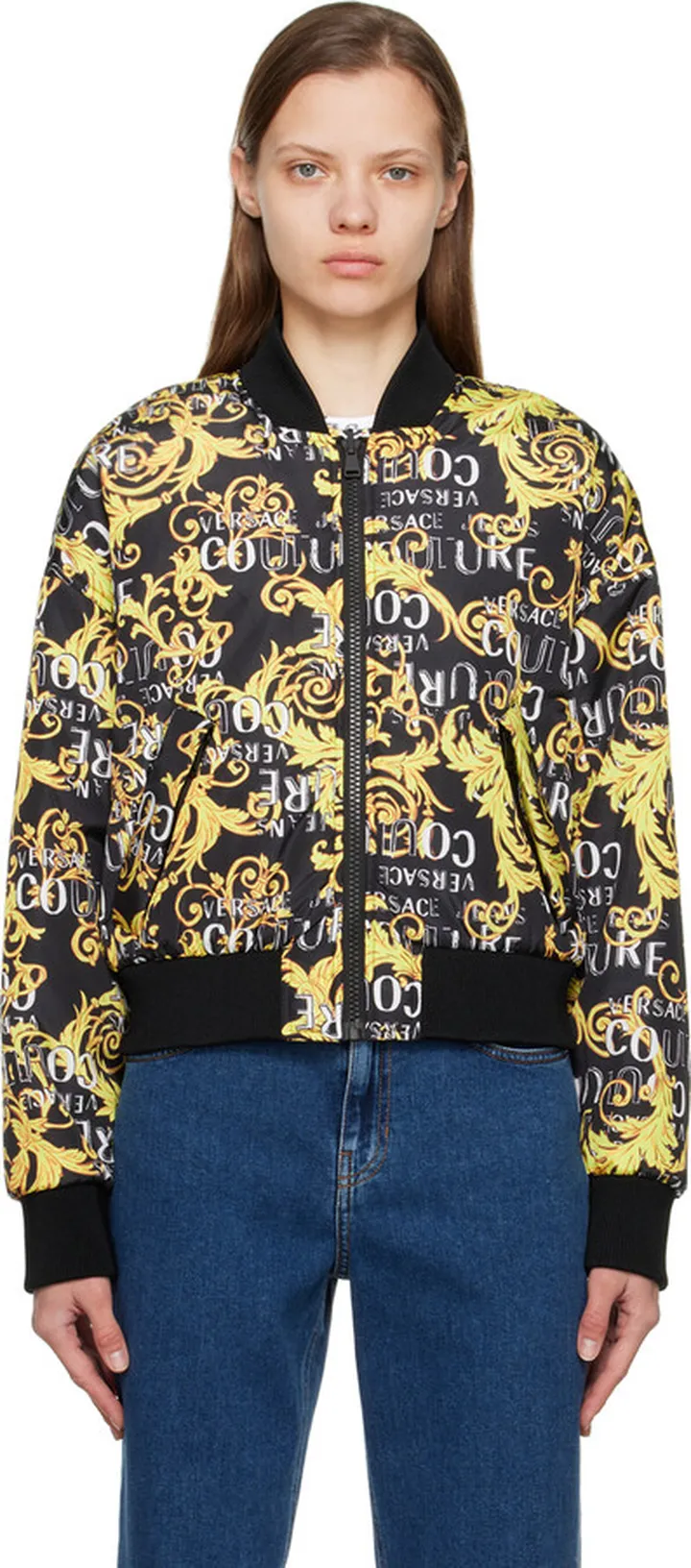 Versace Jeans Couture Black Reversible Graphic Bomber Jacket