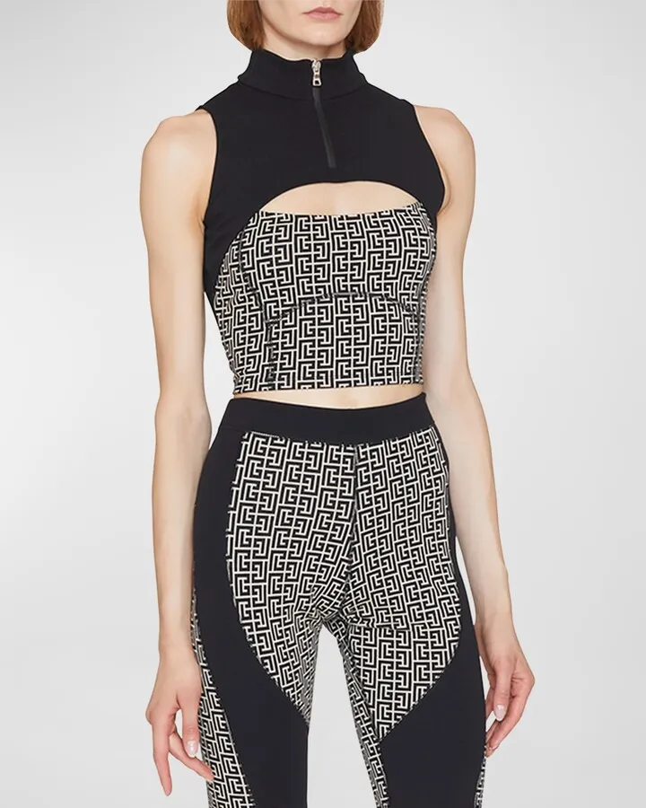 Cutout Sleeveless Monogram Jersey Crop Top