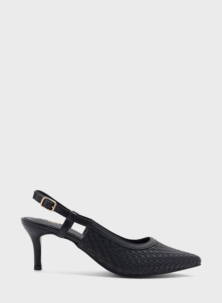 Woven Sling Back Heeled Pump