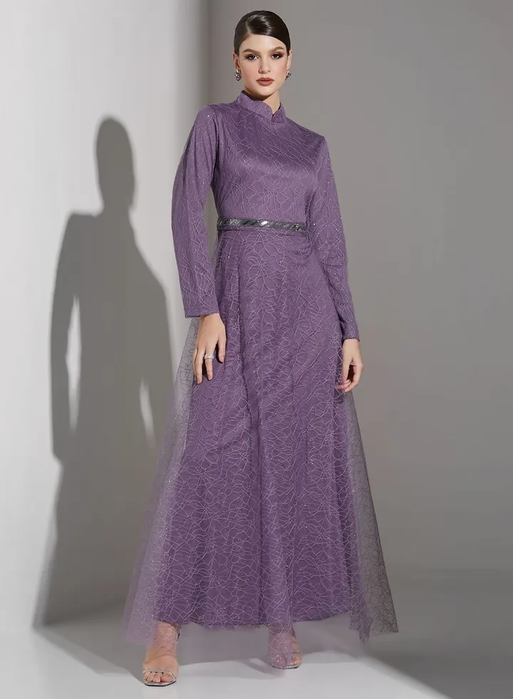 Lace Belted Flared Dress