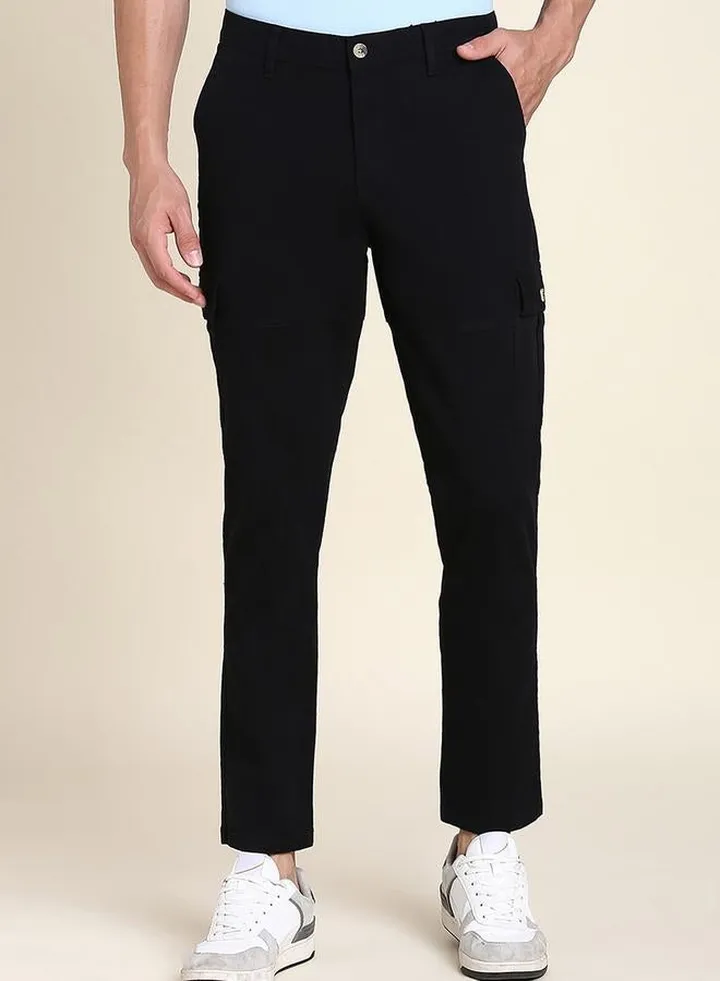 Solid Mid Rise Cargo Trousers