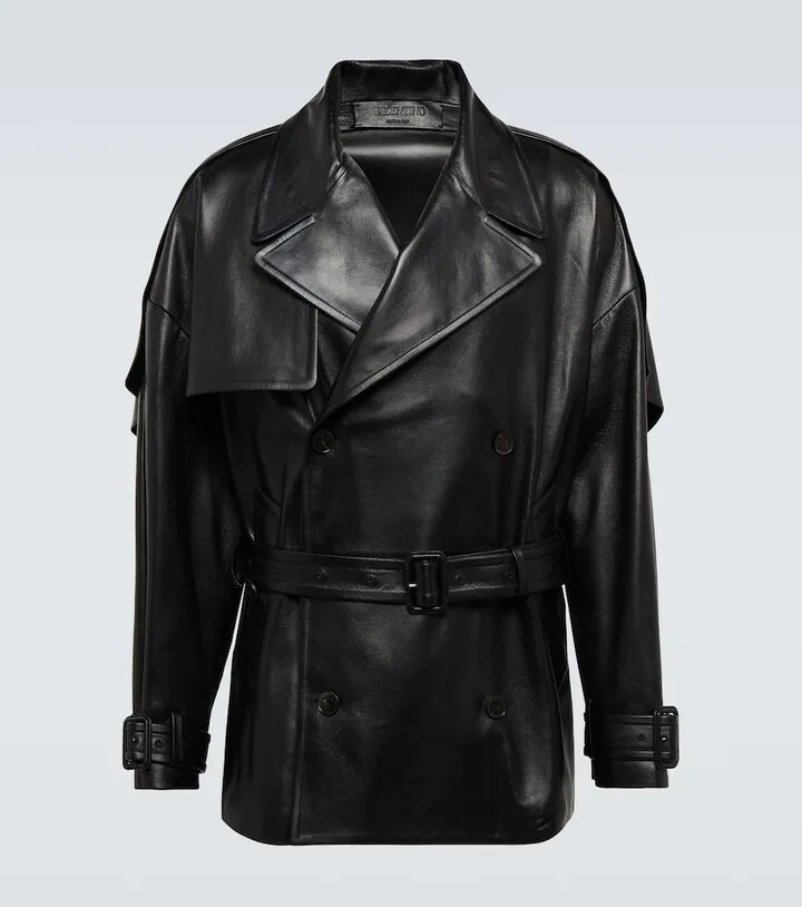 Double-breasted leather jacket