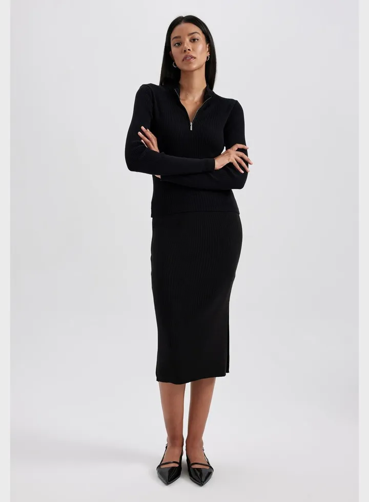 Zip Detail Knitted Dress