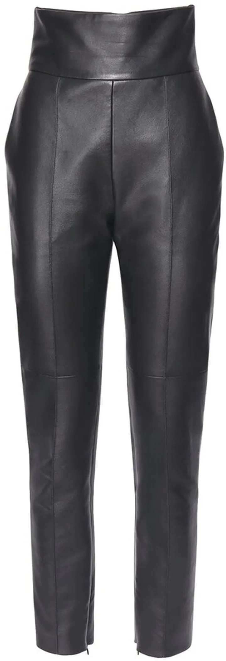 High waist leather straight leg pants