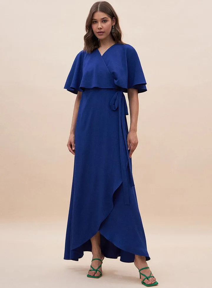 Solid Wrap Front Maxi Dress