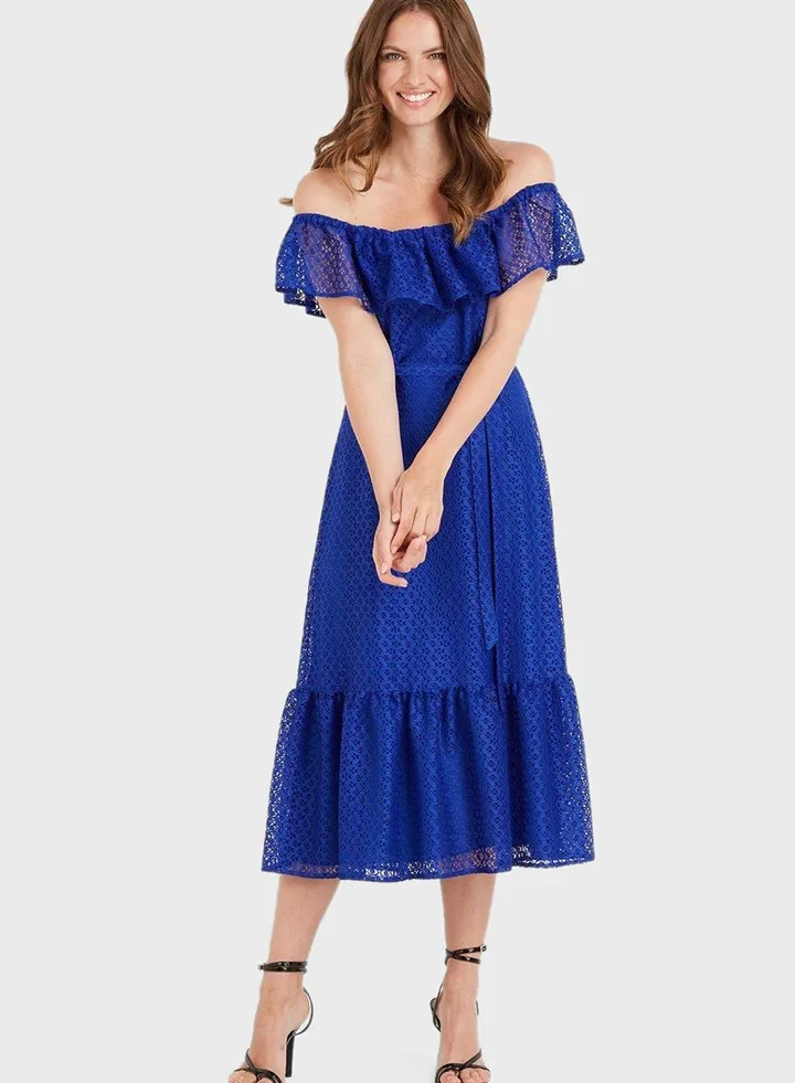 Bardot Ruffle Detail Tiered Dress