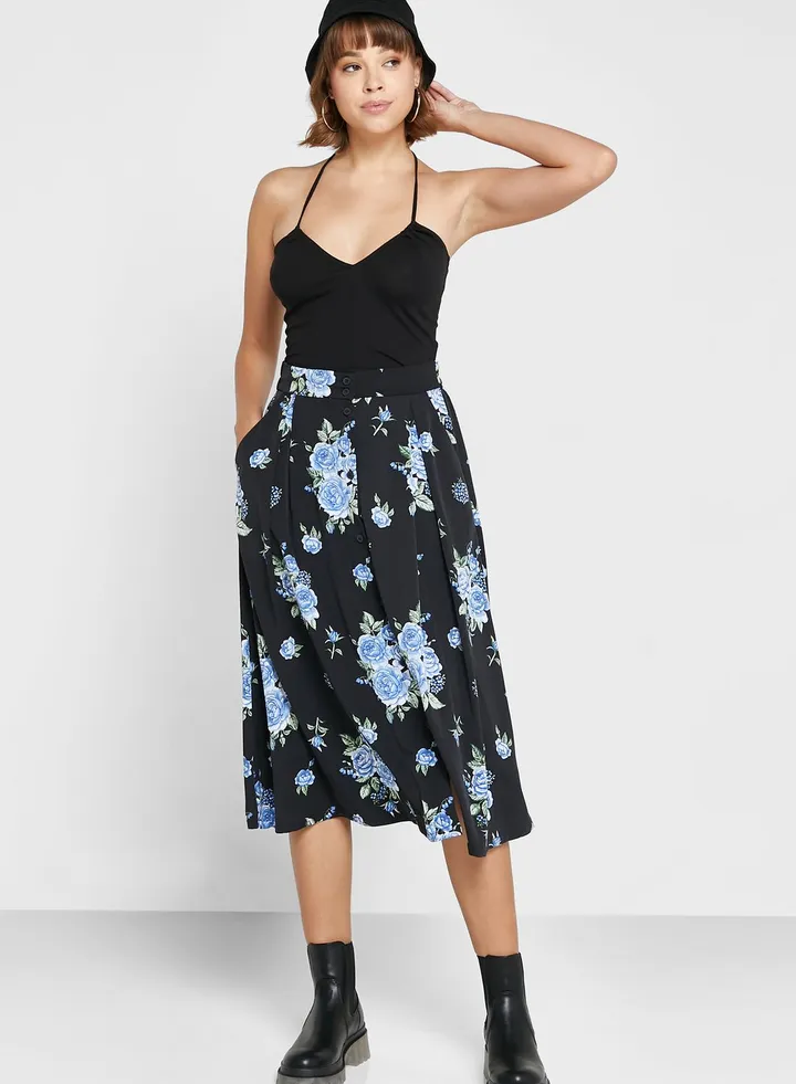 Floral Printed High Waist Skirt