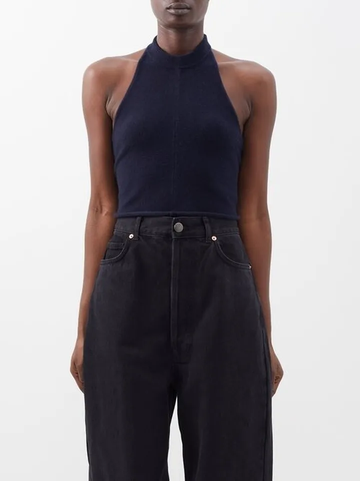 No.160 Wies Halterneck Stretch-cashmere Top