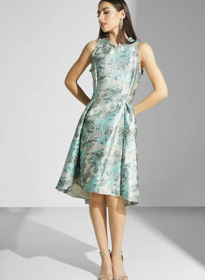 Floral Print Lettuce Detail Dress