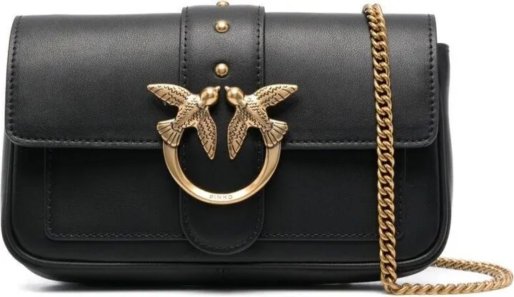 'love One Pocket' Black Shoulder Bag With Logo Patch In Smooth Leather Woman Pinko