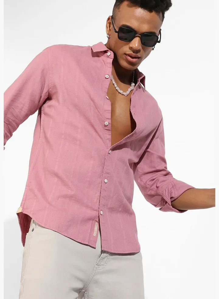 Solid Spread Collar Long Sleeve Shirt