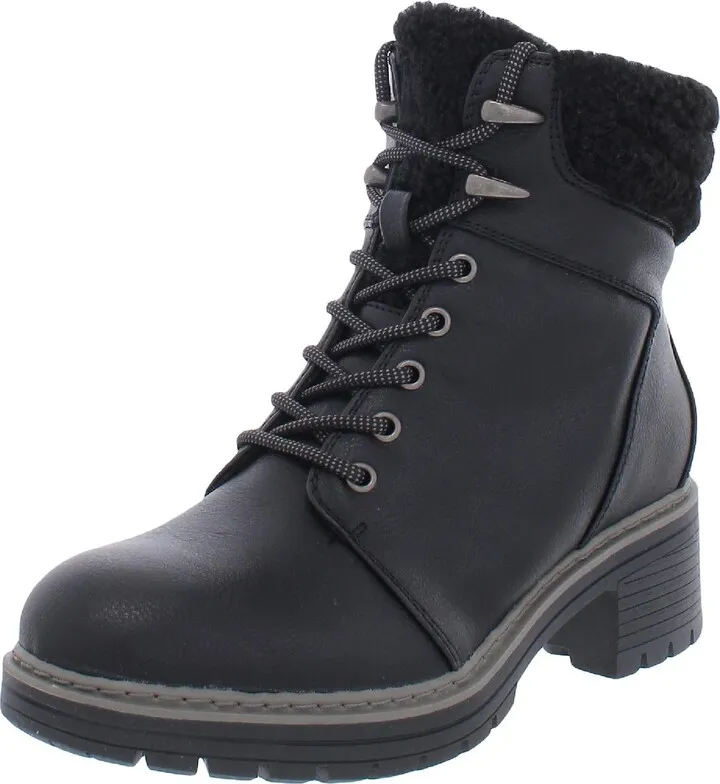 Akira Womens Faux Leather Faux Fur Combat & Lace-up Boots