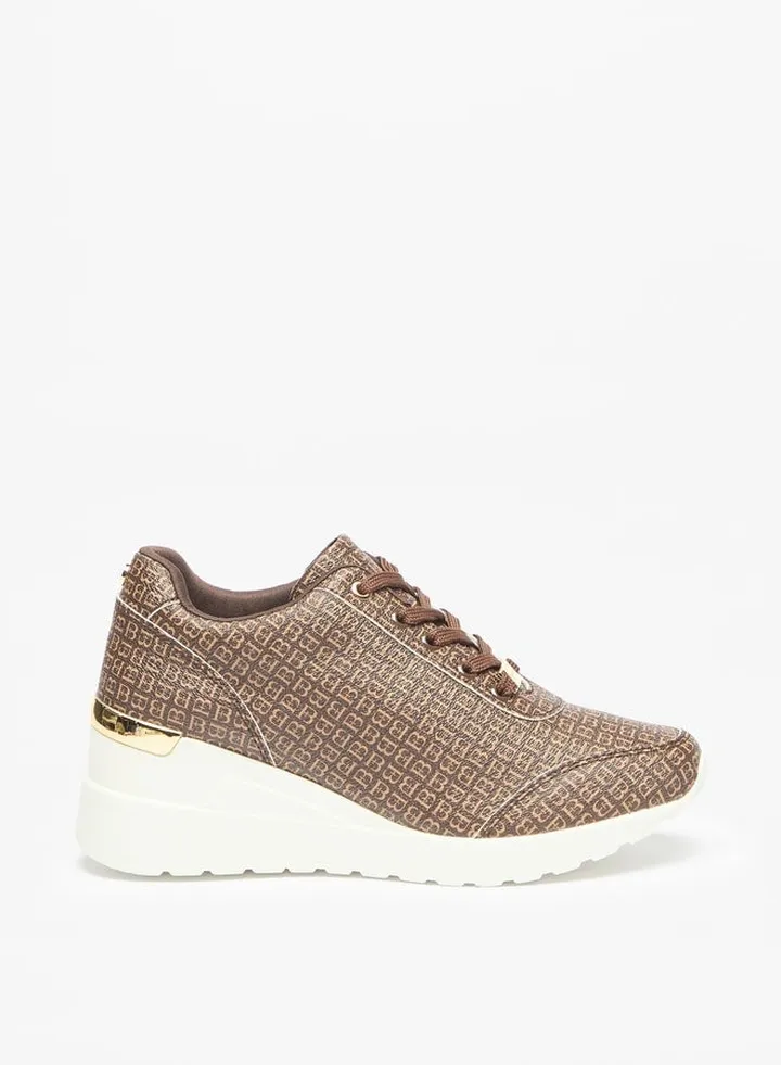 Women's Monogram Print Lace-Up Chunky Casual Shoes Sneakers