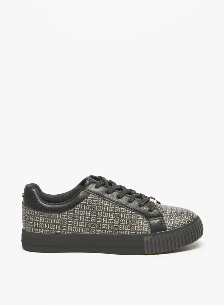 Women's Monogram Print Low Ankle Casual Shoes Sneakers With Lace-Up Closure