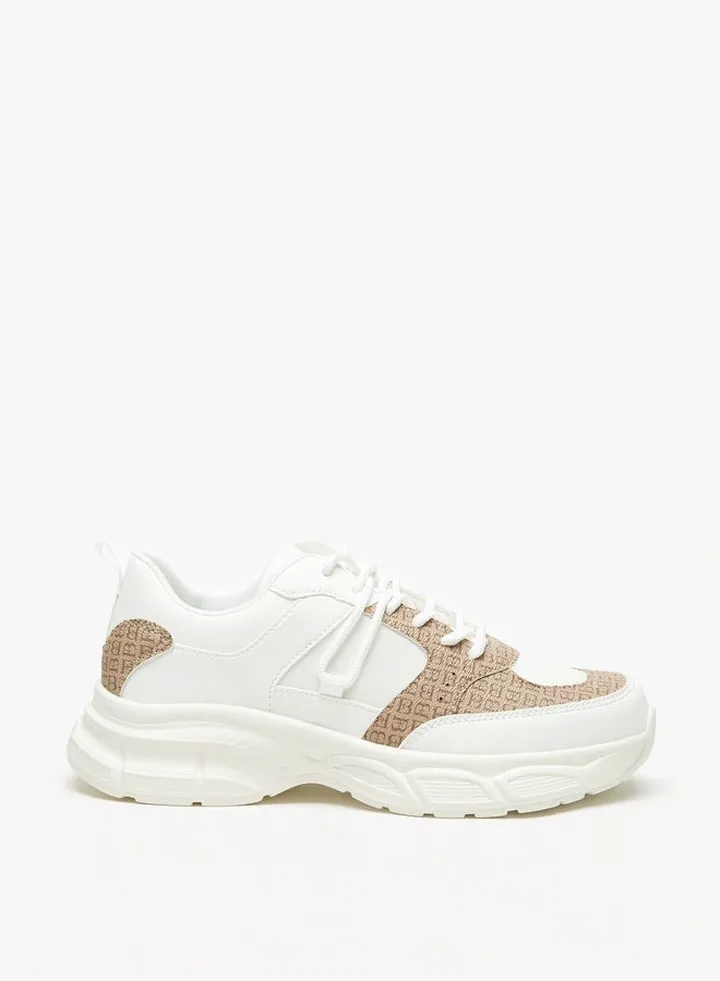 Women's Monogram Print Casual Shoes Sneakers With Lace-Up Closure