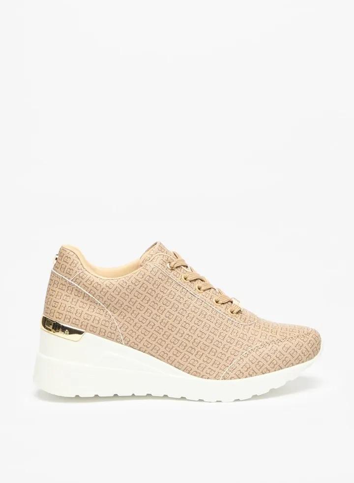 Women's Monogram Print Lace-Up Chunky Casual Shoes Sneakers