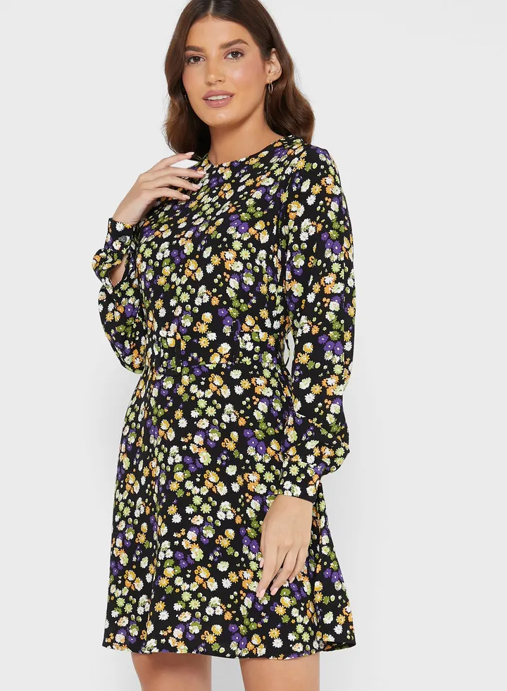 Crew Neck Floral Print Dress