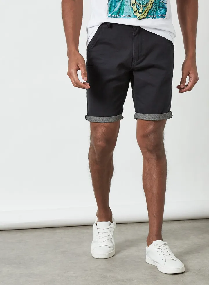 Cotton Twill Turn-Up Hem Shorts