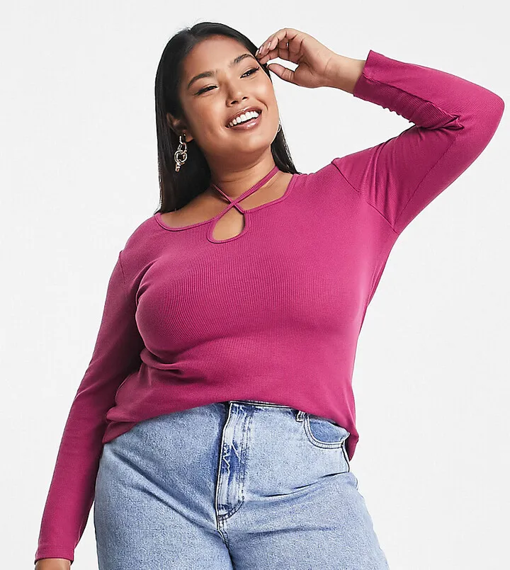 Simply Be cut out halterneck top in pink