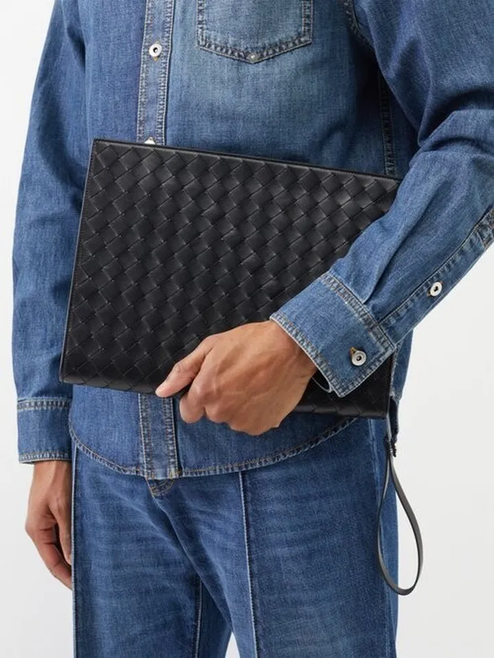 Intrecciato-leather Zipped Pouch