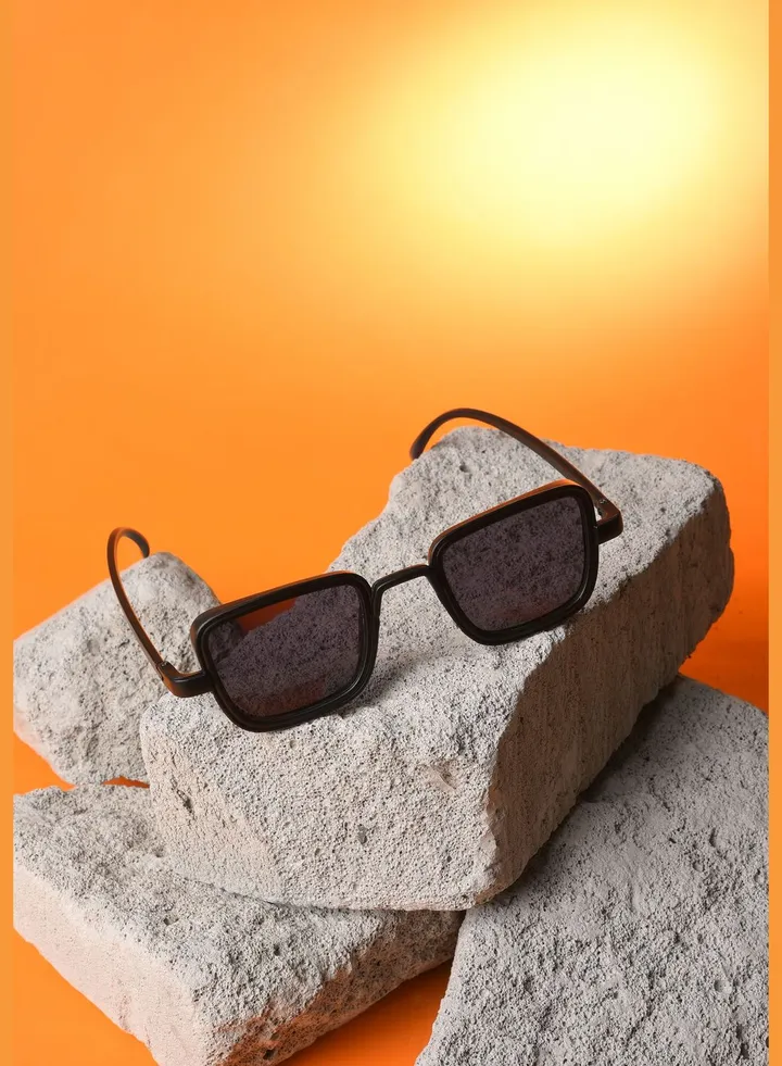 Women Black Lens Black Rectangle Sunglasses