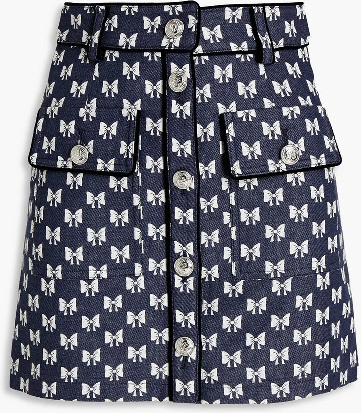 Jonala velvet-trimmed cotton-jacquard mini skirt