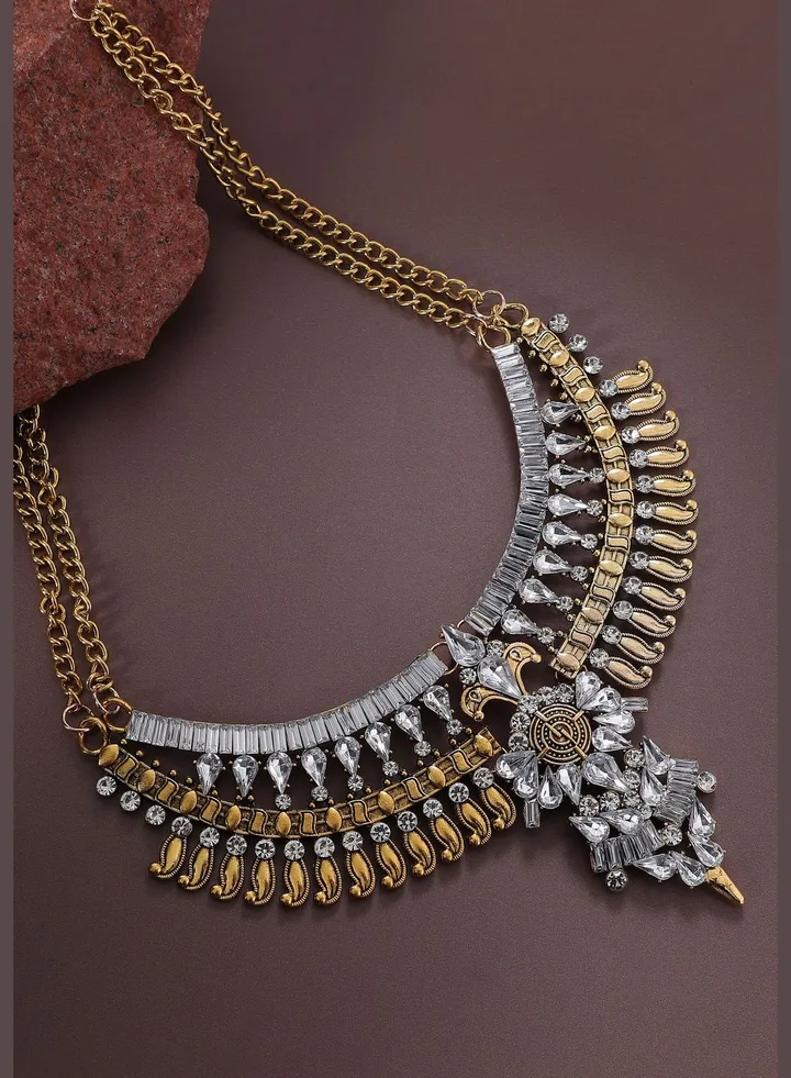 Gold Plated Designer Stone Party Wear Necklace For Women
