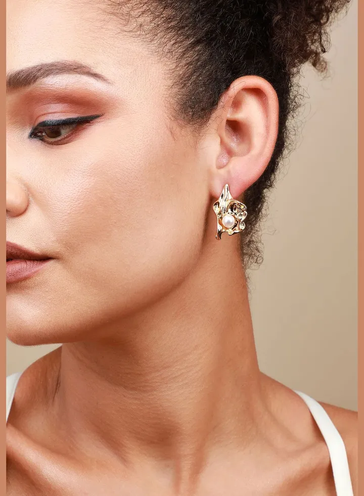 Gold Plated Pearls Western Wear Stud For Women