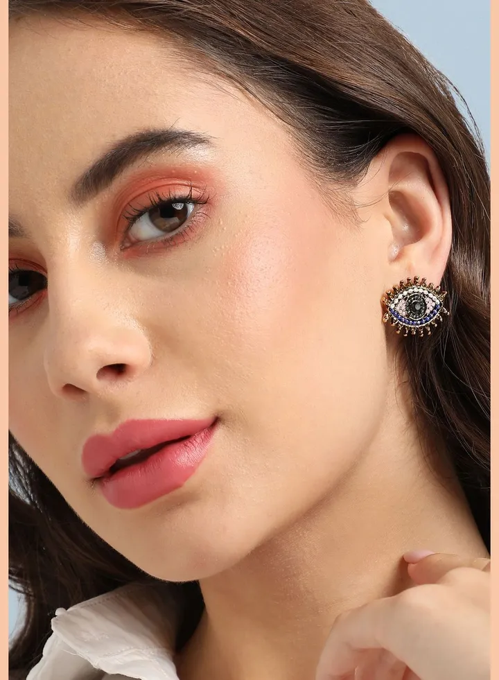 Gold Plated Designed Beaded Casual Wear Stud For Women