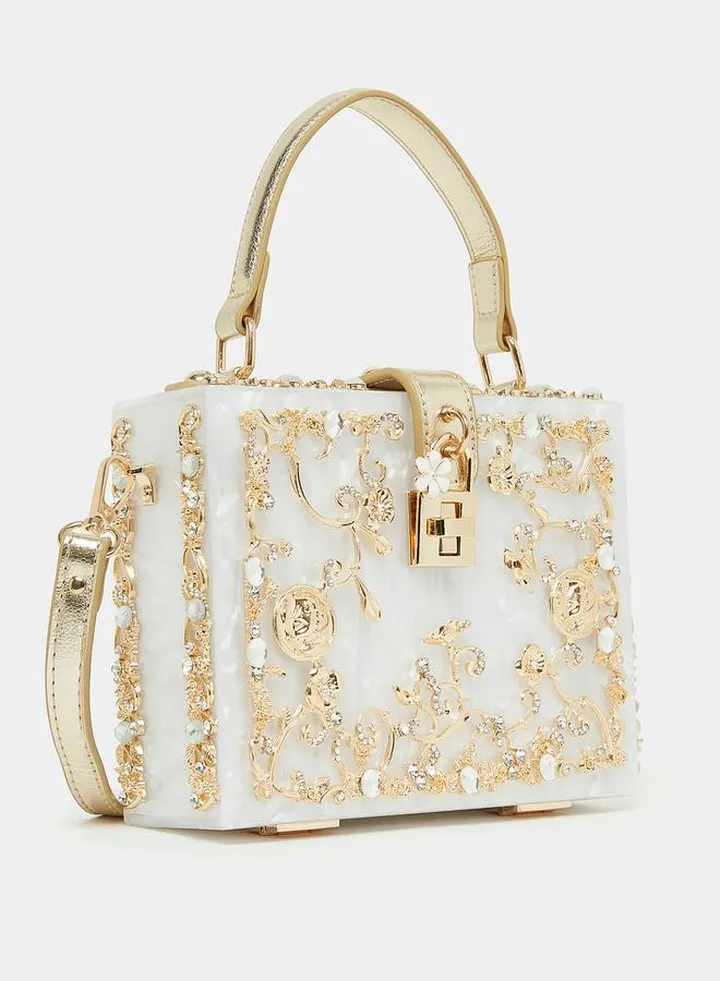 Metal Applique Detail Handbag with Detachable Strap