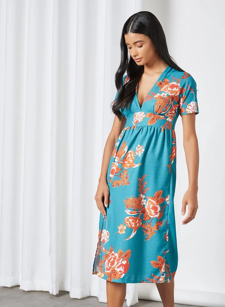 Gather Detailed Floral Dress