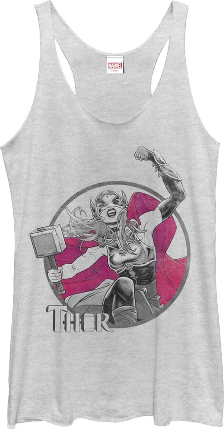 Women's Marvel Jane Foster Thor Hammer Racerback Tank Top - White Heather - X Large
