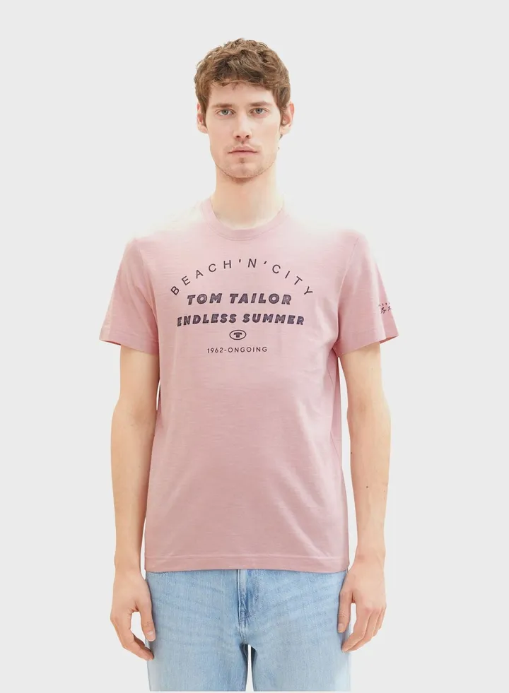 Text Print Crew Neck T-Shirt