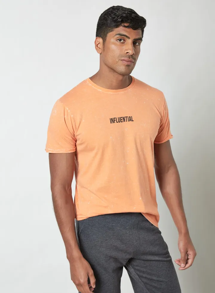Text Print Acid Wash T-Shirt