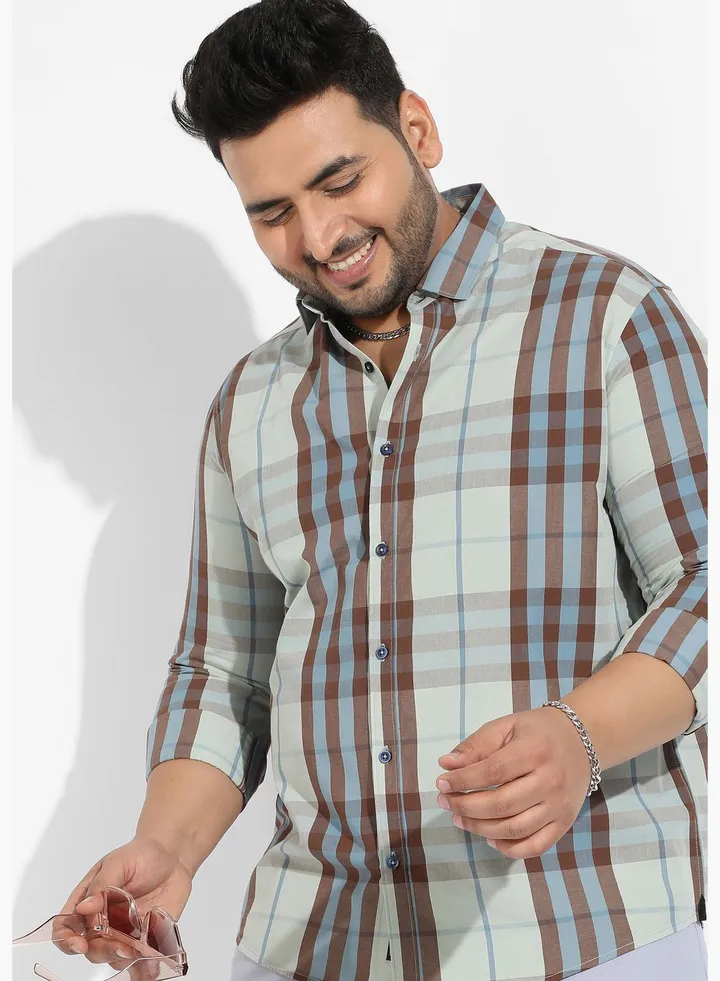 Plaid Spread Collar Long Sleeve Shirt
