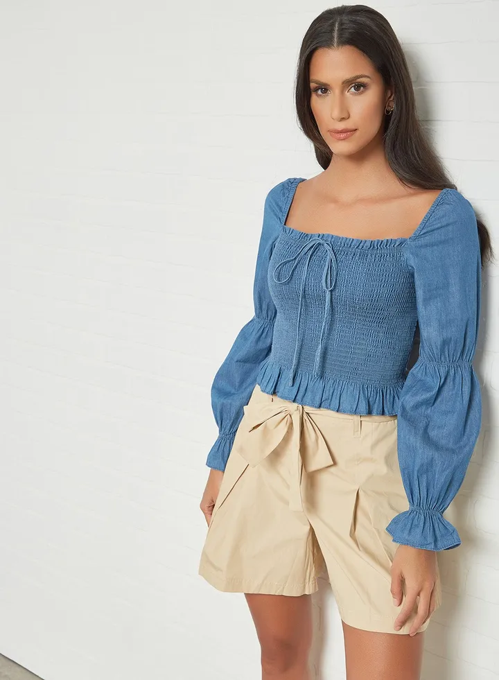 Smocked Long Sleeve Blouse