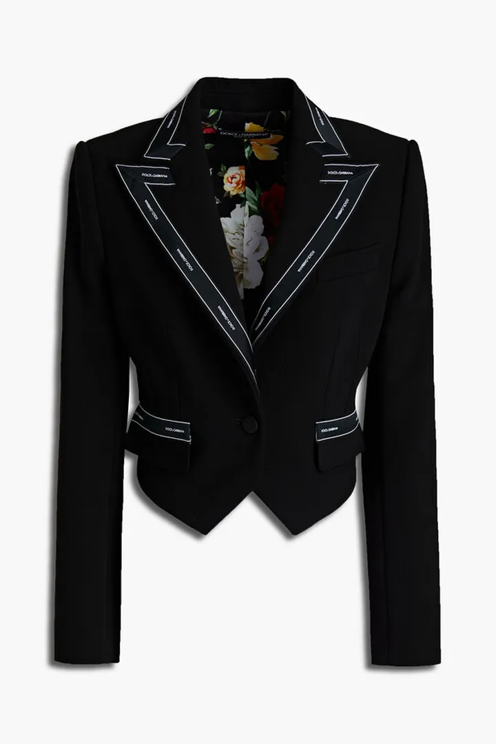 Jacquard-trimmed grain de poudre wool blazer