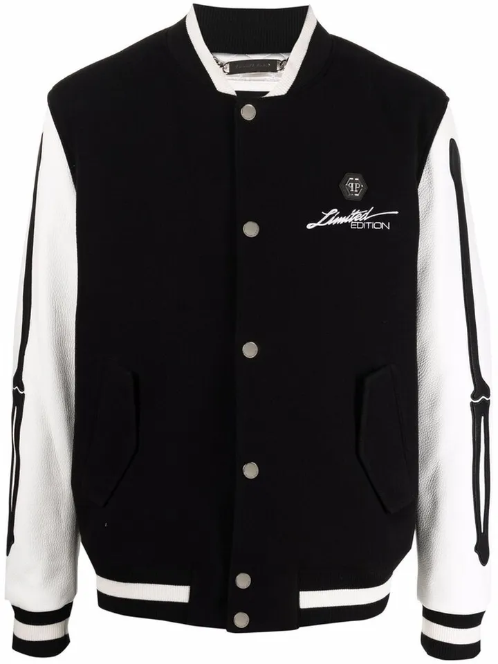 College skull-logo print bomber jacket