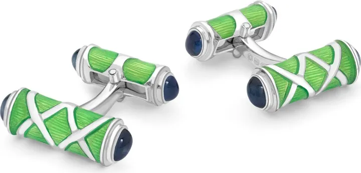 Deakin & Francis - Deakin & Francis Sterling Silver Green Cross Hatch Cufflinks With Sapphire Ends