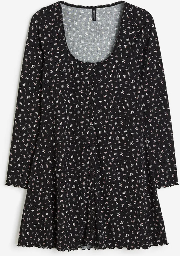 Lace-trimmed Ribbed Dress