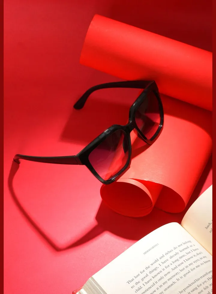 Women Purple Lens Black Butterfly Sunglasses