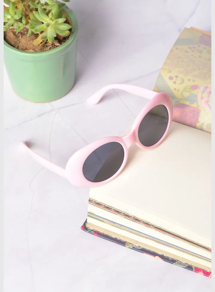 Women Black Lens Pink Oval Sunglasses
