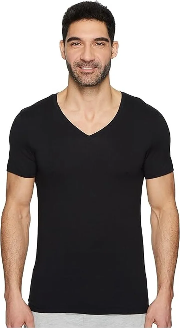 Hanro Cotton Superior V-Neck Shirt (Black) Men's Pajama