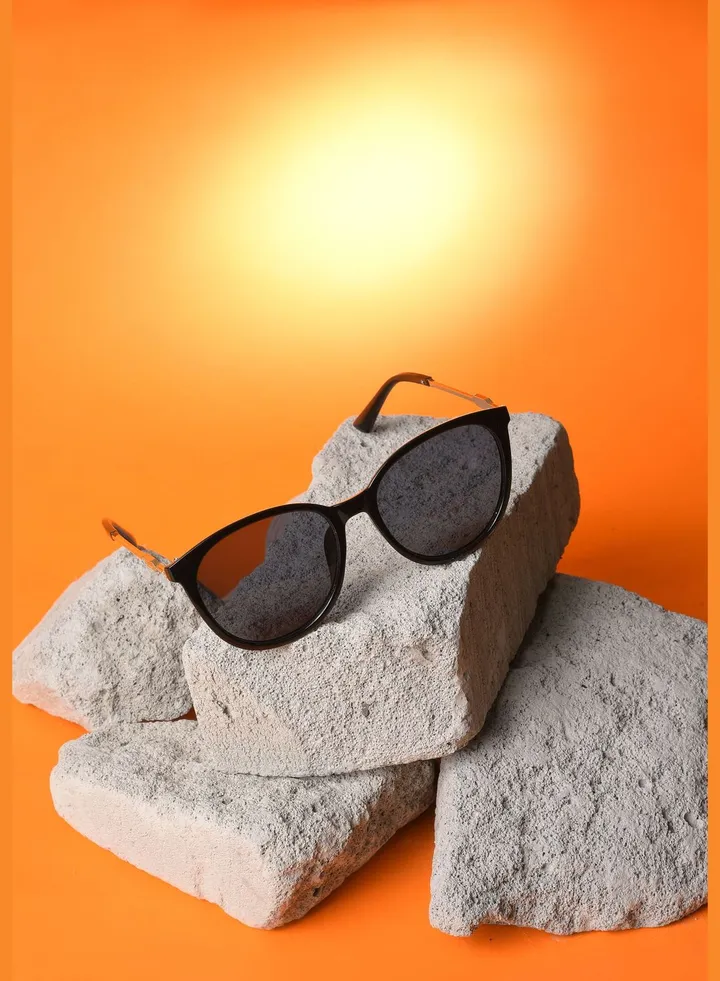 Women Black Lens Gold-Toned Butterfly Sunglasses