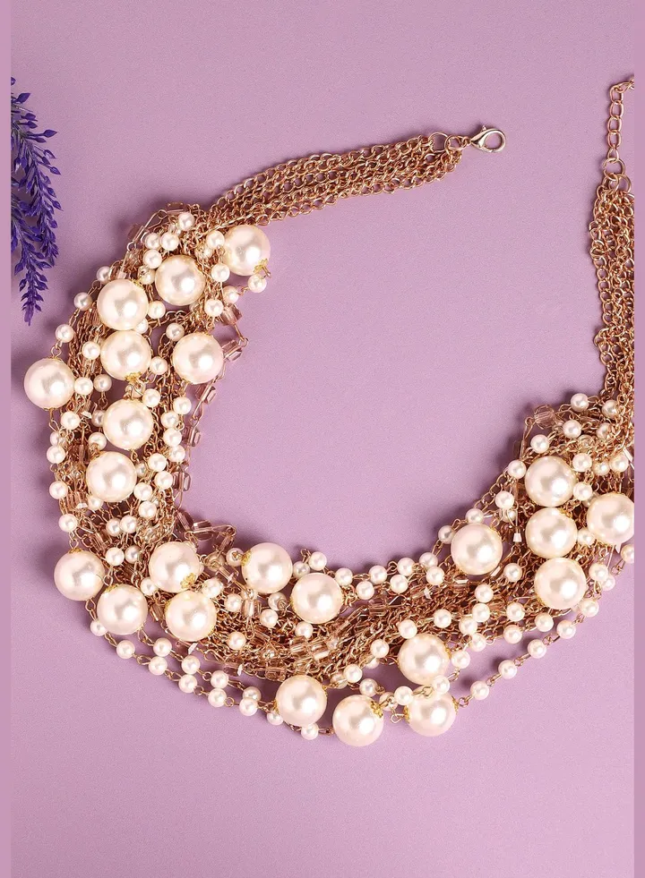 Gold Plated Pearls Party Necklace For Women