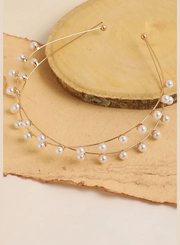 Gold Plated Pearls Hair Band