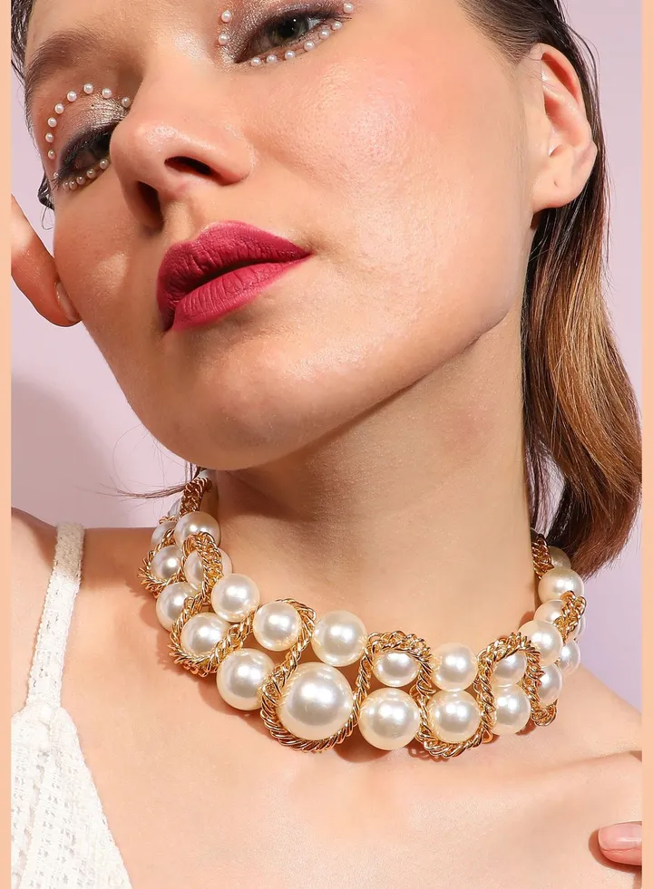 Gold Plated Pearls Party Necklace For Women