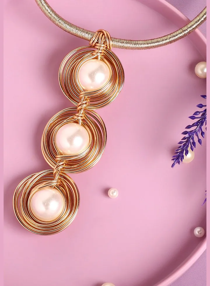 Gold Plated Pearls Party Necklace For Women